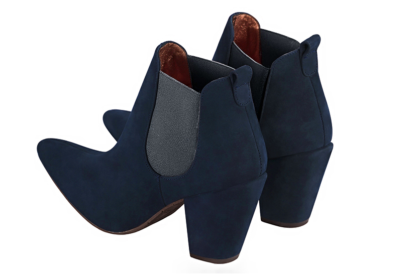 Navy blue and ash grey women's elegant sneakers. Tapered toe. High cone heels. Rear view - Florence KOOIJMAN